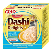 Estuche de cartón con la receta Dashi Delights de pollo con vieira en tarrina