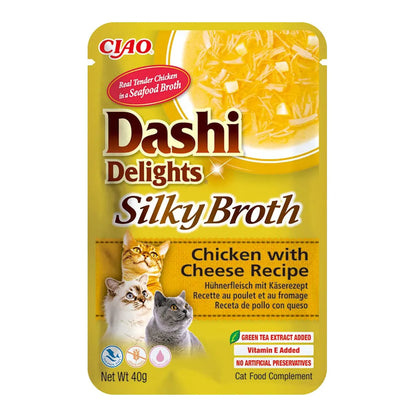 Dashi Delights caldo de pollo con queso para gatos, bolsa de 40 g, EAN 14262365730999
