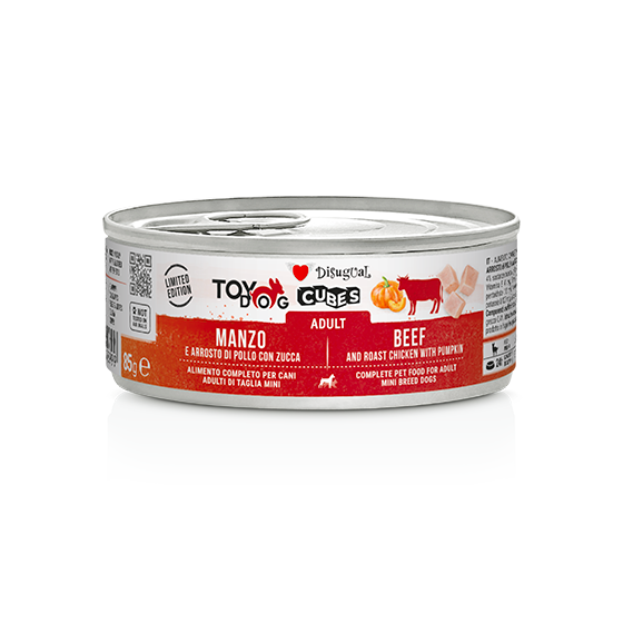 Lata de 85 g de Disugual Toy Dog Cubes, latas Disugual vacuno y pollo para perros