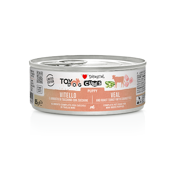 Lata de 85 g de Disugual Toy Dog Cubes Puppy, latas Disugual ternera y pavo para cachorros