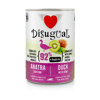 Lata de 400 g de paté Disugual pato con kiwi para perros adultos