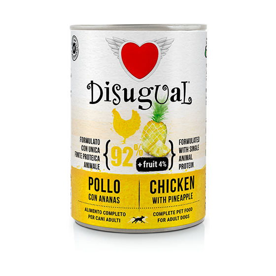 Lata de 400 g de paté Disugual pollo con piña para perros adultos