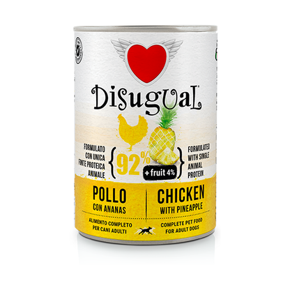 Lata de 400 g de paté Disugual pollo con piña para perros adultos