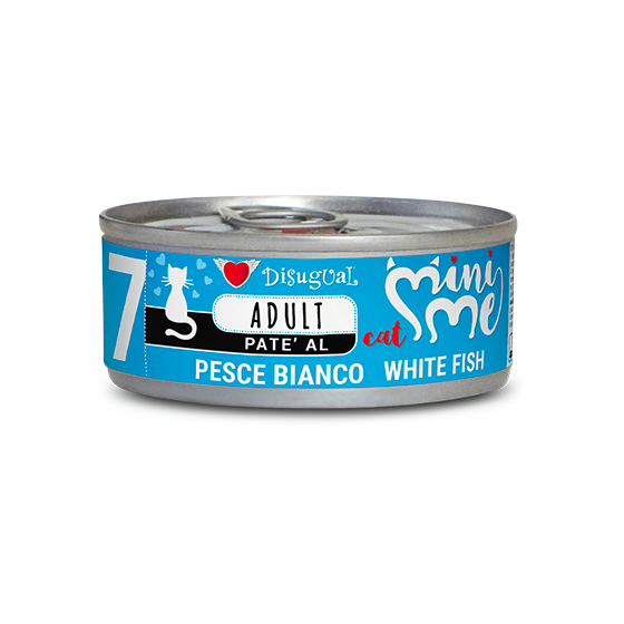 Lata de 85 g de paté Mini Me Adult de pescado blanco para gatos de Disugual