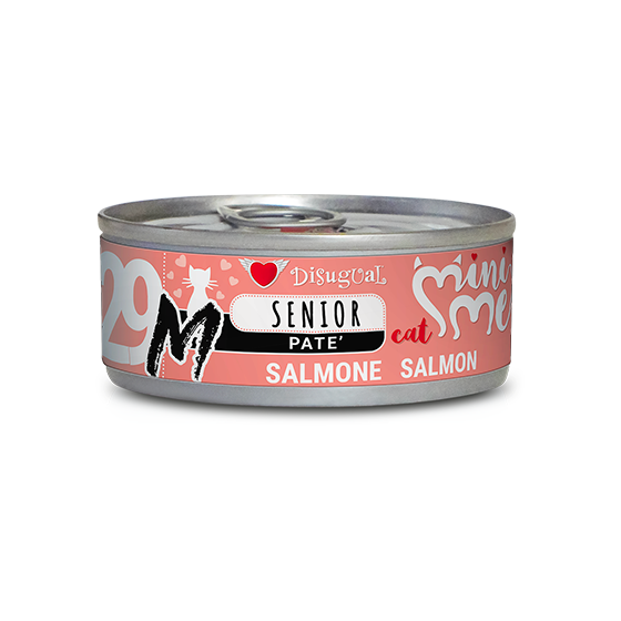 Lata de 85 g de paté monoproteico Mini Me M Senior de salmón para gatos mayores de Disugual