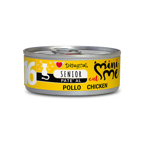 Lata de 85 g de paté Mini Me Senior de pollo para gatos mayores de Disugual