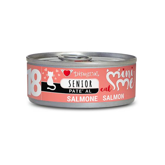 Lata de 85 g de paté Mini Me Senior de salmón para gatos mayores de Disugual