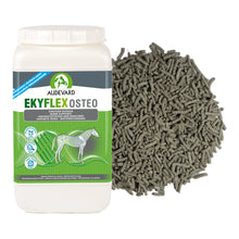 Ekyflex Osteo Audevard para caballos, bote con etiqueta verde y granulado verdoso