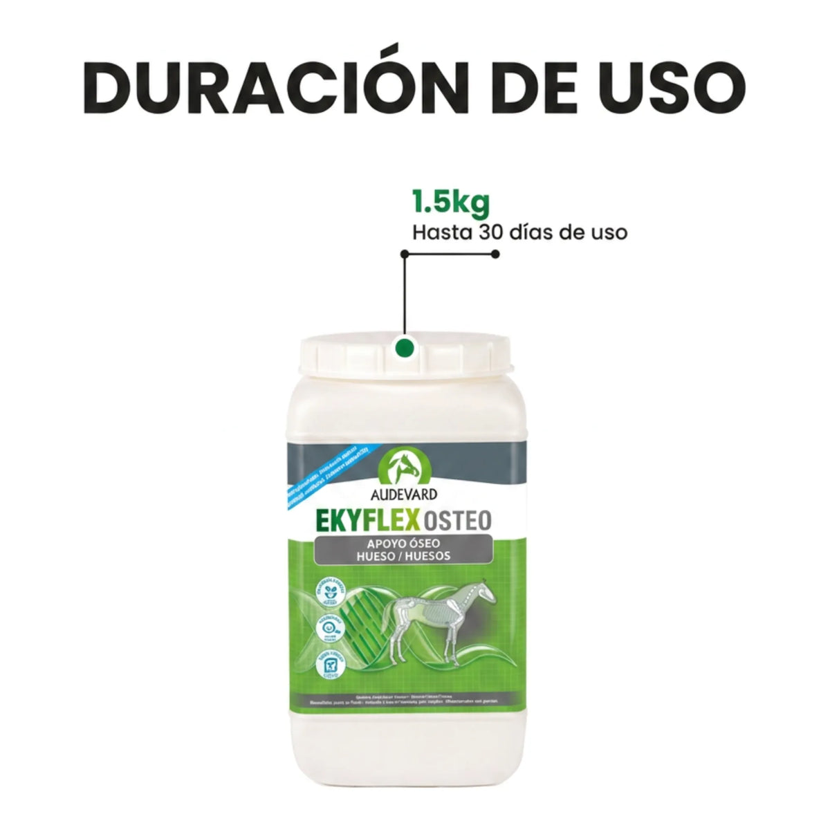 Duración del bote de 1,5 kilos de Ekyflex Osteo Audevard para caballos