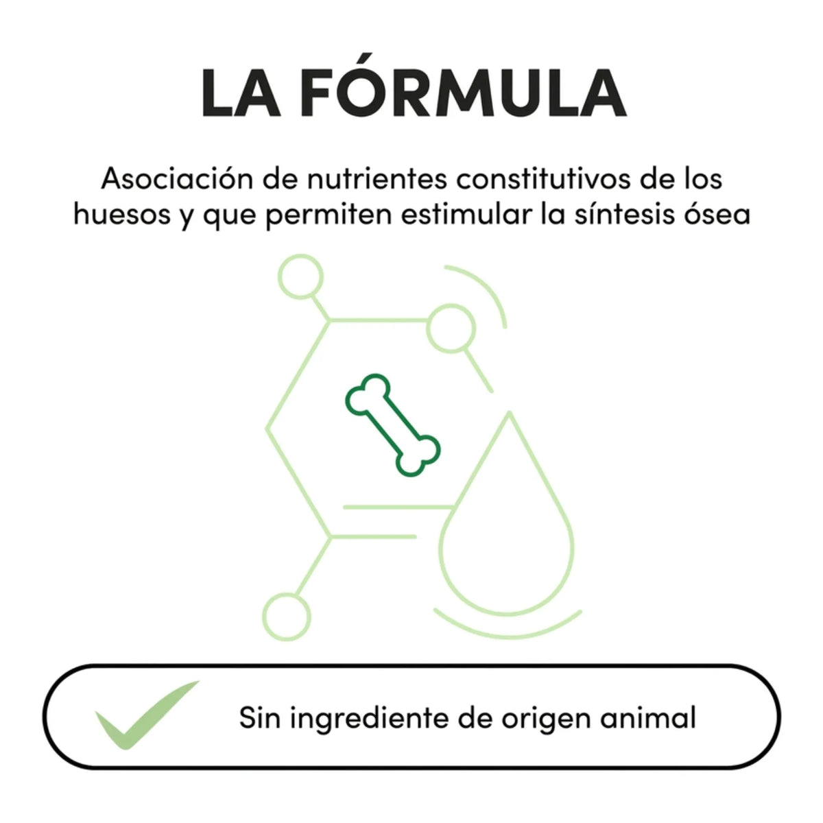 Infografía de la fórmula de Ekyflex Osteo, sin ingrediente de origen animal