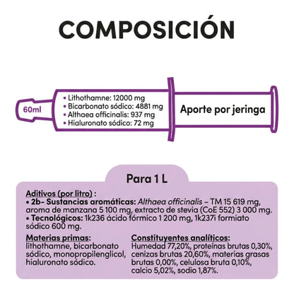 Tabla de composición de la jeringa con bicarbonato, Althaea officinalis y ácido hialurónico