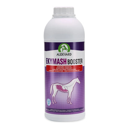 Ekymash Booster Audevard para caballos, botella blanca de 1 litro con etiqueta morada