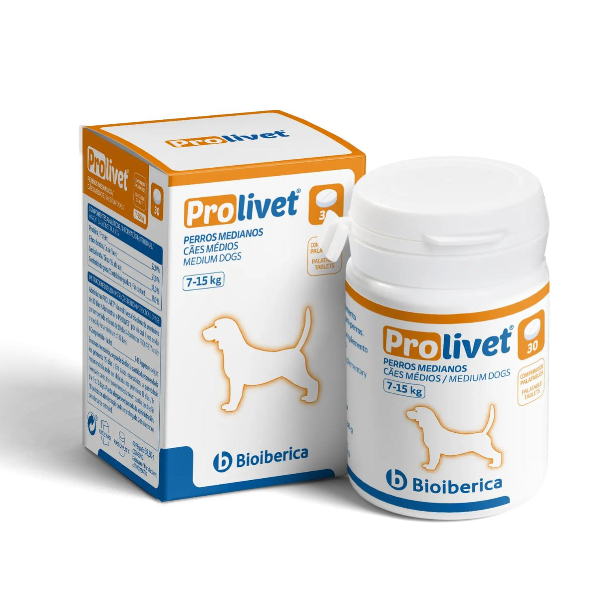 Prolivet de Bioiberica para perros medianos, 30 comprimidos, estuche de 30 comprimidos palatables, EAN 8430336092097