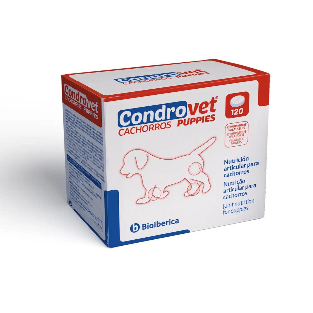 Condrovet Cachorros de Bioiberica, 120 comprimidos palatables, estuche de 120 comprimidos palatables en blísteres, EAN 8430336092004