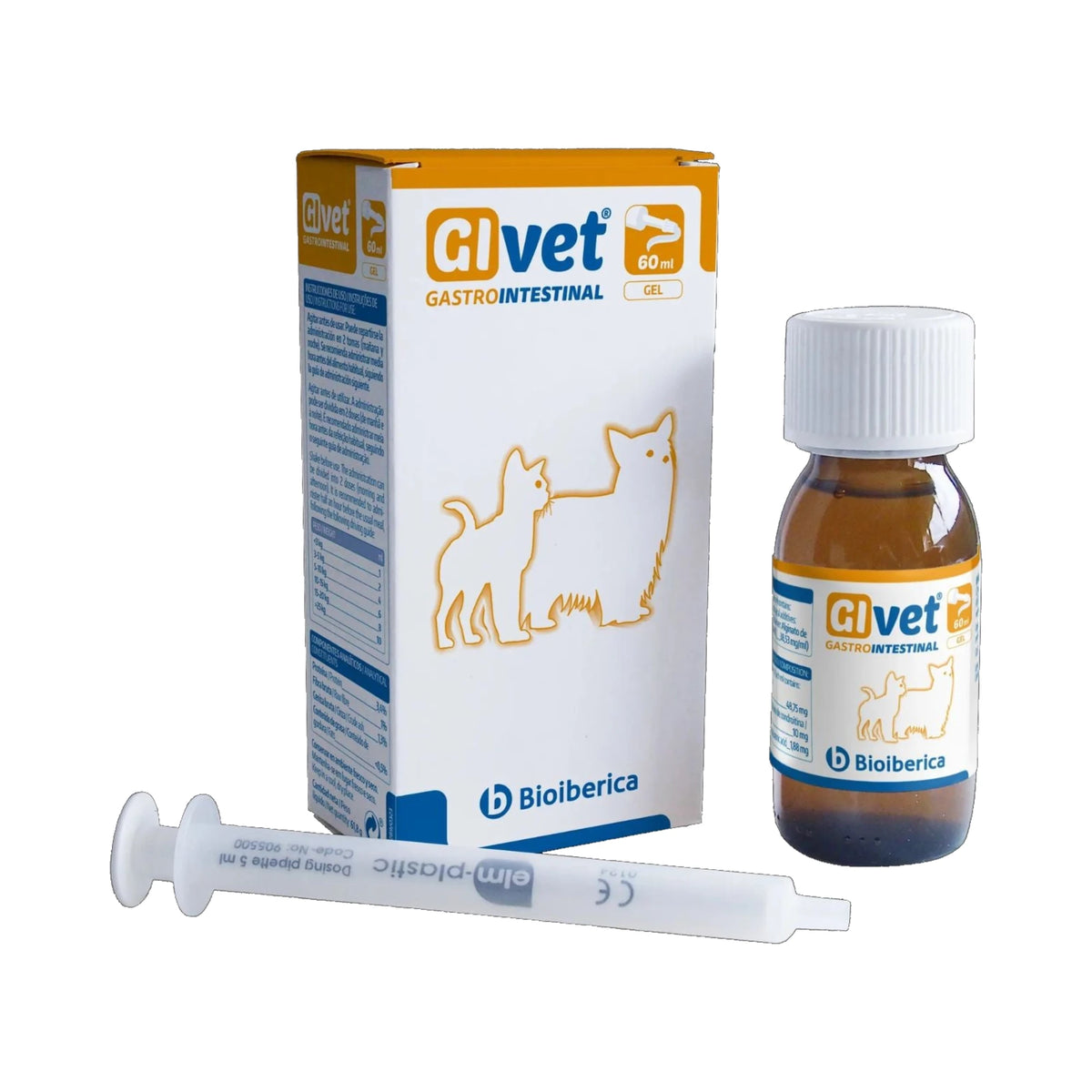 Givet Gastrointestinal de Bioiberica para perros y gatos, 60 ml, frasco de 60 ml de gel con jeringa dosificadora, EAN 8430336092240