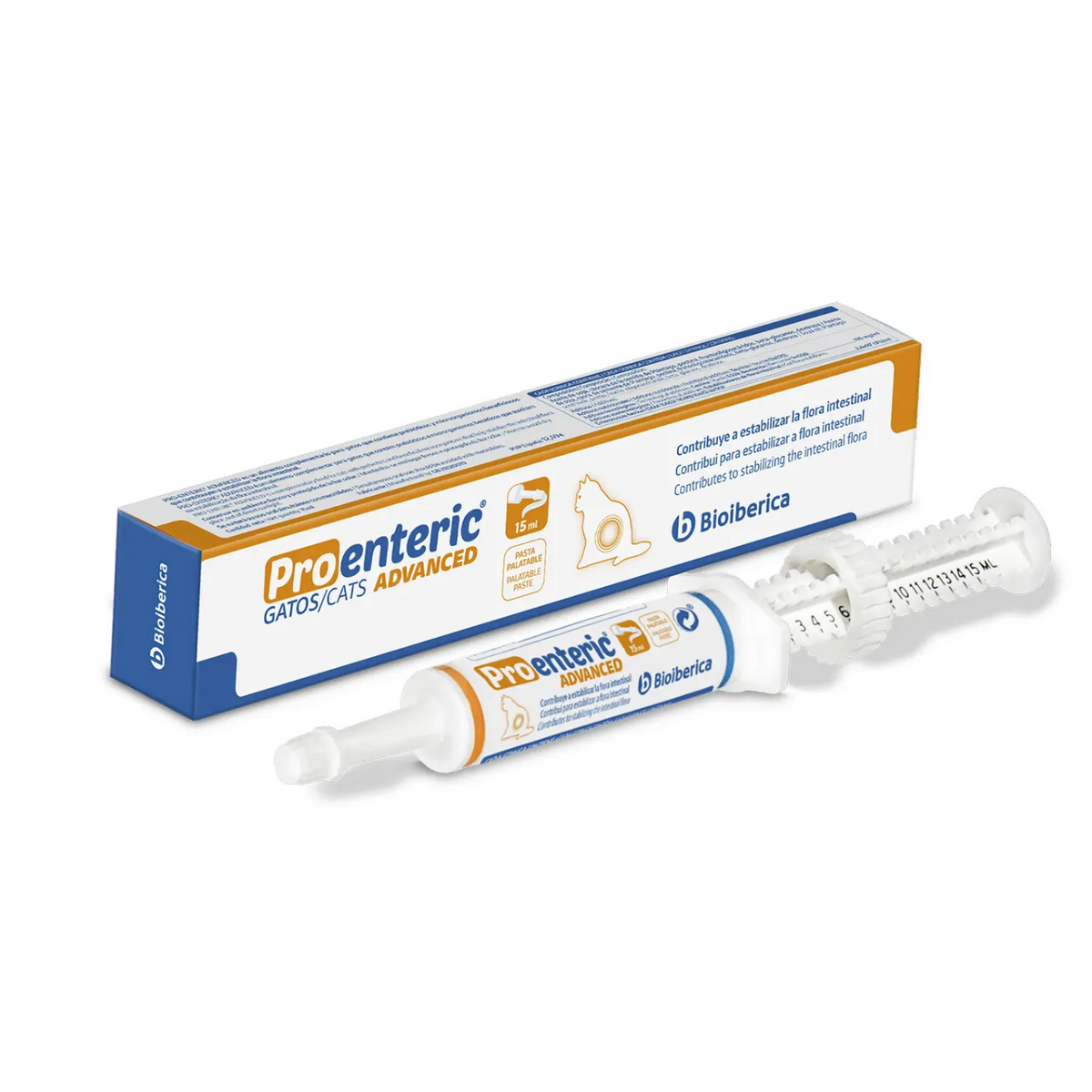 Pro-enteric Advanced para gatos en jeringa de 15 ml de Bioiberica, jeringa de 15 ml de pasta palatable, EAN 8430336092073