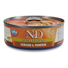 Lata de Farmina N&D Pumpkin con etiqueta de venado y calabaza, vista de frente.