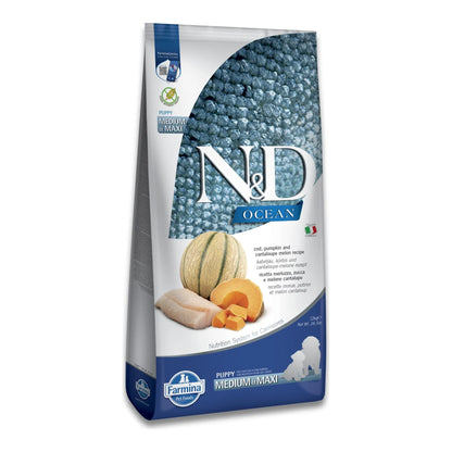 Saco de pienso cachorro Farmina N&D Ocean con bacalao y calabaza