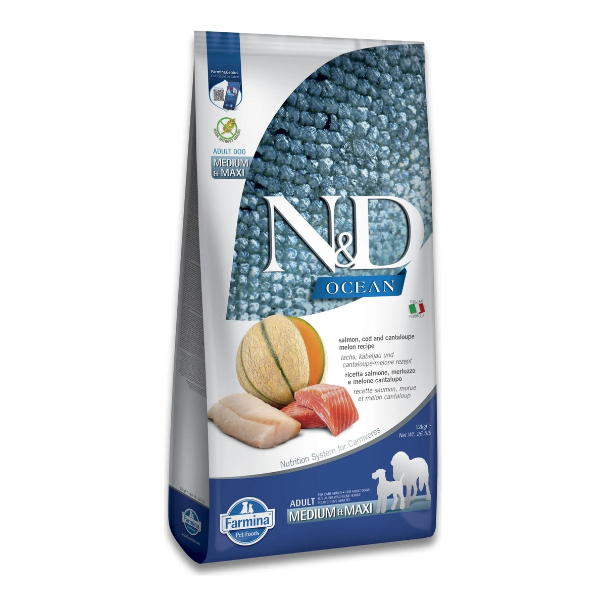 Saco de pienso Farmina N&D Ocean salmón y bacalao para perros adultos