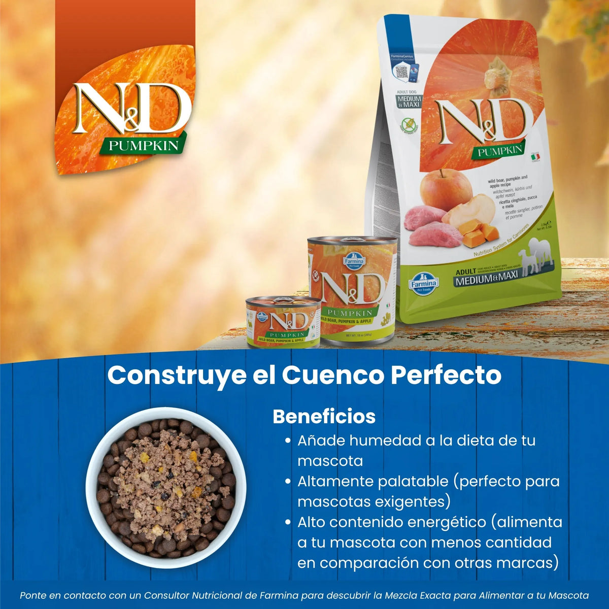 Alimento seco completo sin cereales de la gama Farmina N&D Pumpkin