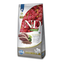 Frontal del saco de pienso Farmina N&D Quinoa Neutered con pato para perros esterilizados