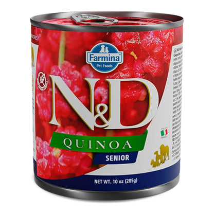 Lata frontal de comida húmeda Farmina N&D Quinoa Senior para perros mayores