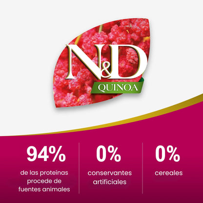 Tabla de ración diaria del pienso Farmina codorniz piel en el envase