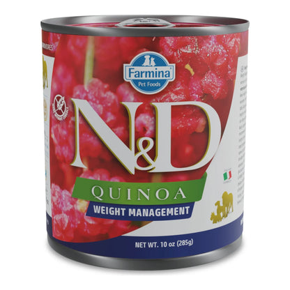 Lata frontal de comida húmeda Farmina N&D Quinoa Weight Management para perros