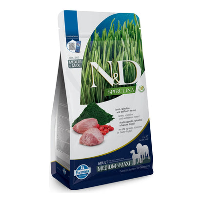Saco de pienso espirulina cordero maxi, receta Adult Medium & Maxi de Farmina N&D