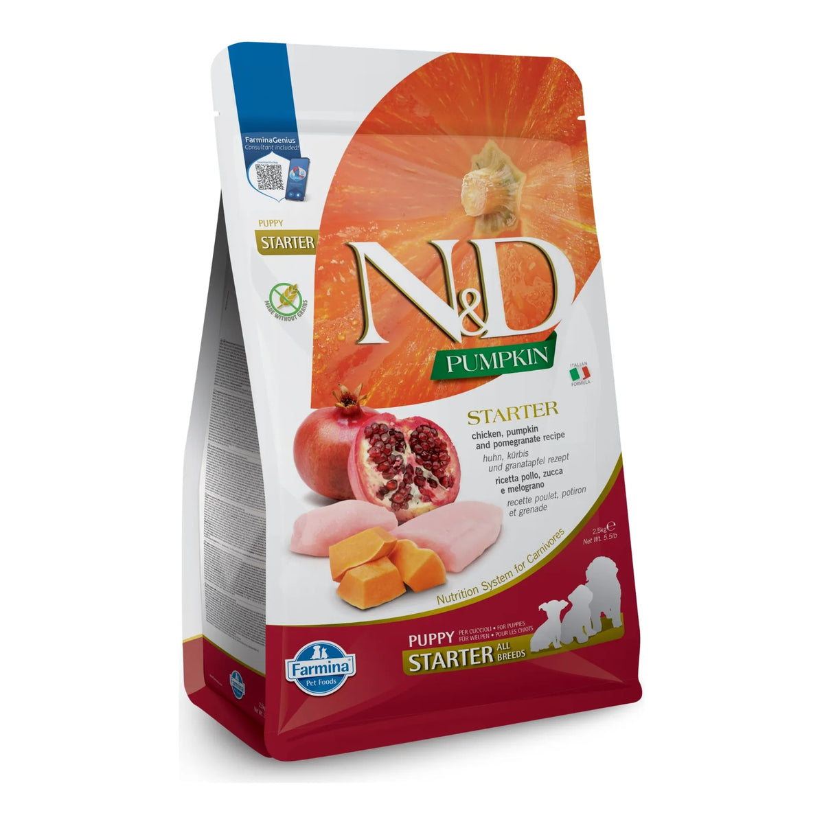 Envase frontal del pienso destete cachorros Farmina N&D Pumpkin Starter