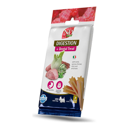 Bolsa mini del snack dental Farmina Digestion con barritas asomando