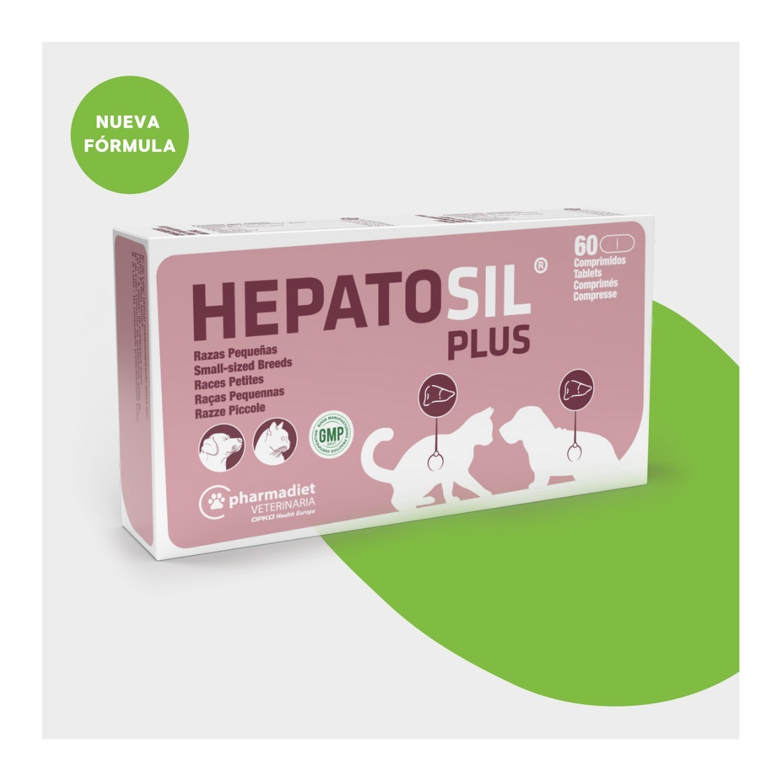 Estuche de 60 comprimidos de Hepatosil Plus razas pequeñas, EAN 8414042006081