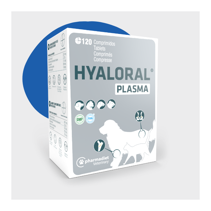 Estuche de Hyaloral Plasma para perros y gatos de Pharmadiet, 120 comprimidos, EAN 8414042006739