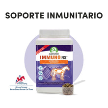 Bote de Immuno RS Audevard para caballos con cacito y el titular de soporte inmunitario