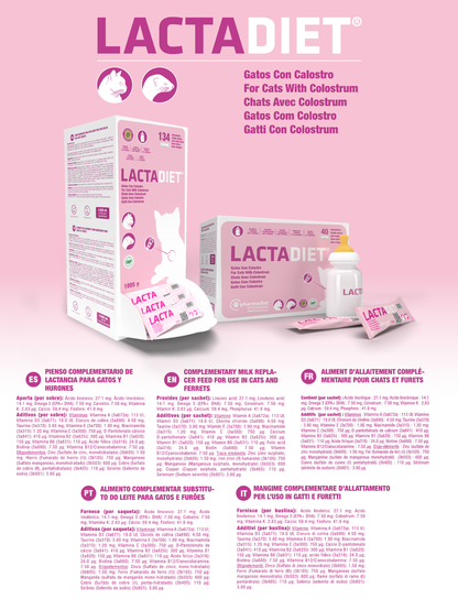 Ficha técnica oficial de Lactadiet Gatos con Calostro con la composición por sobre
