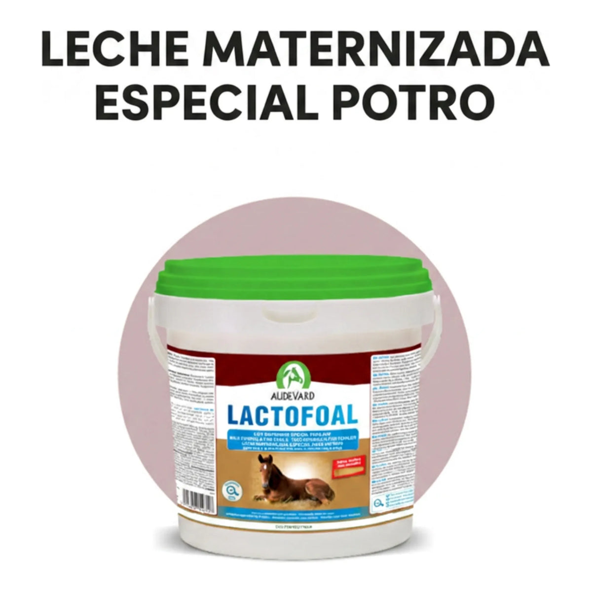 Infografía de la leche maternizada especial potro con el cubo de Lactofoal