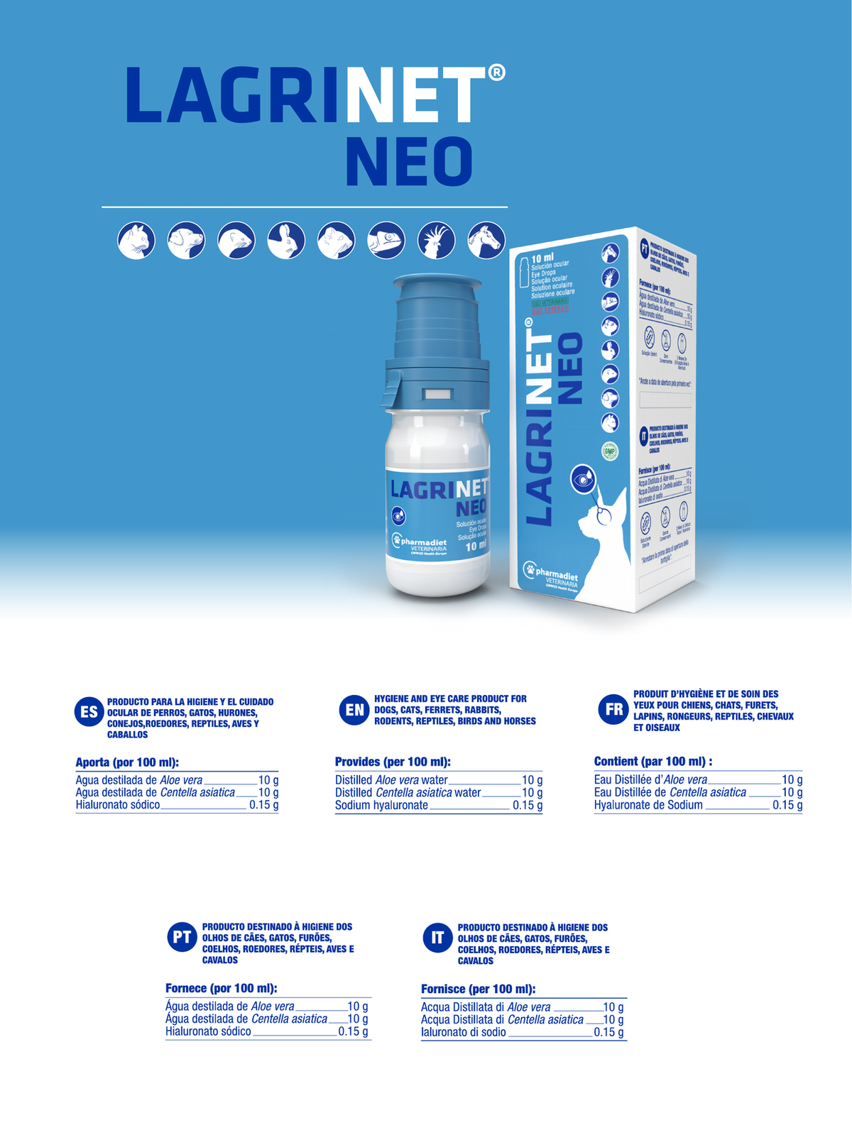 Ficha técnica oficial de Lagrinet Neo con su composición por 100 ml