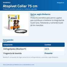 Lámina de composición del collar de 75 cm según Bioiberica: esfingolípidos Biosfeen al 2,5 % y lavanda