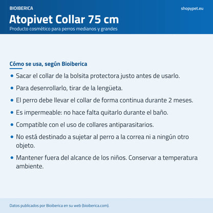 Lámina con las instrucciones del collar de 75 cm: dos meses seguidos, también durante el baño
