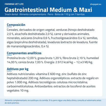 Lámina con la composición completa del snack dental Vet Life, ingrediente a ingrediente, sobre fondo claro