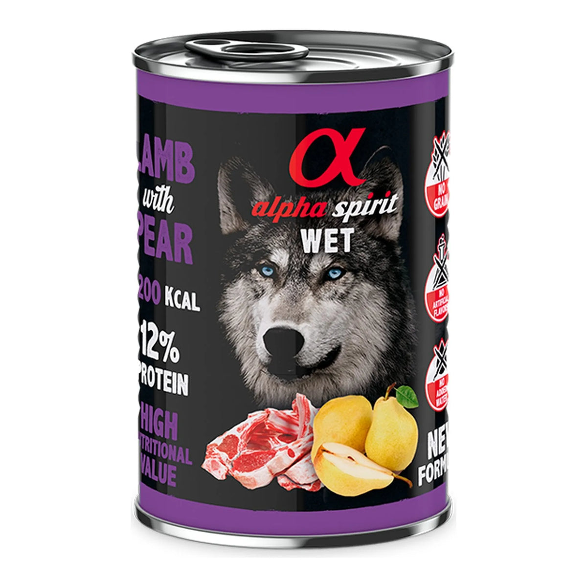 Lata Alpha Spirit cordero con pera para perros, pack de 6 latas de 400 g, EAN 8437015969961