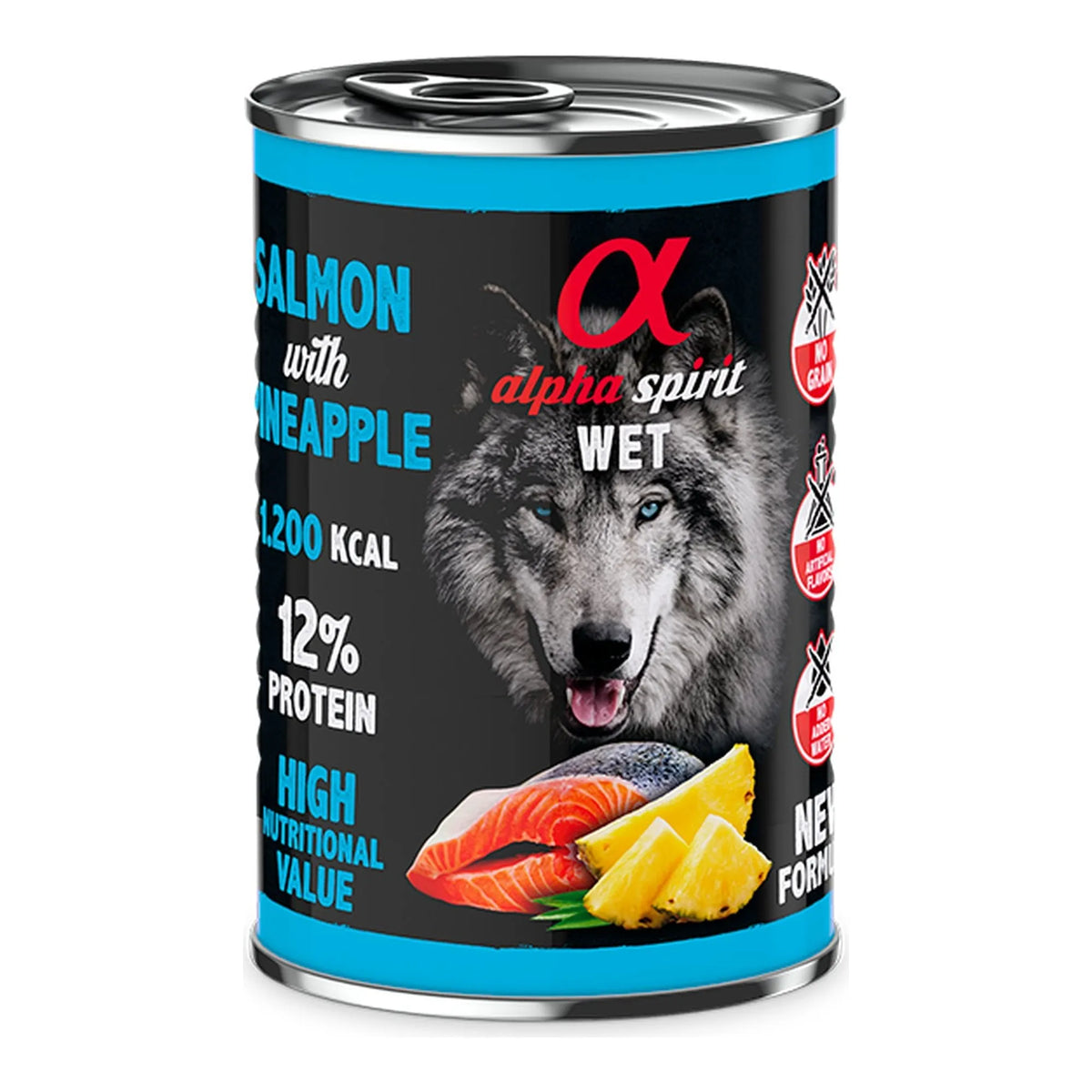 Lata Alpha Spirit salmón con piña para perros, pack de 6 latas de 400 g, EAN 8437015969077