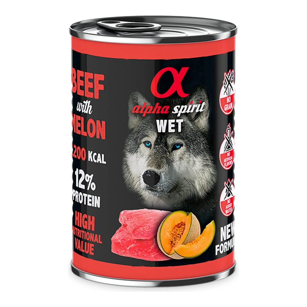 Lata Alpha Spirit ternera con melón para perros, pack de 6 latas de 400 g, EAN 8437015969954