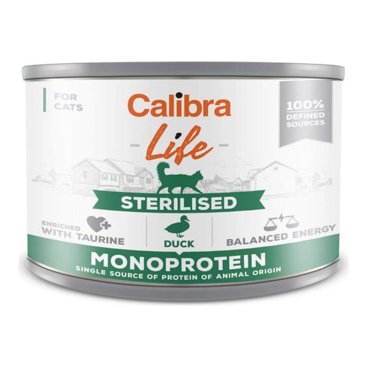 Latas Calibra Life de pato para gatos esterilizados, una lata de 200 g, EAN 8595706700184