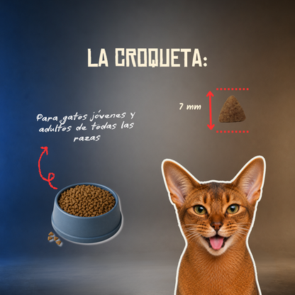 Croqueta de 7 mm del pienso monoproteico Lenda de cerdo para gatos, EAN 8435578202297 y 8435578202303