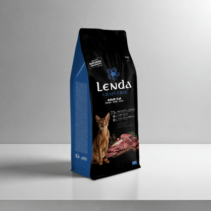 Saco del pienso monoproteico Lenda de cerdo para gatos, EAN 8435578202297 y 8435578202303