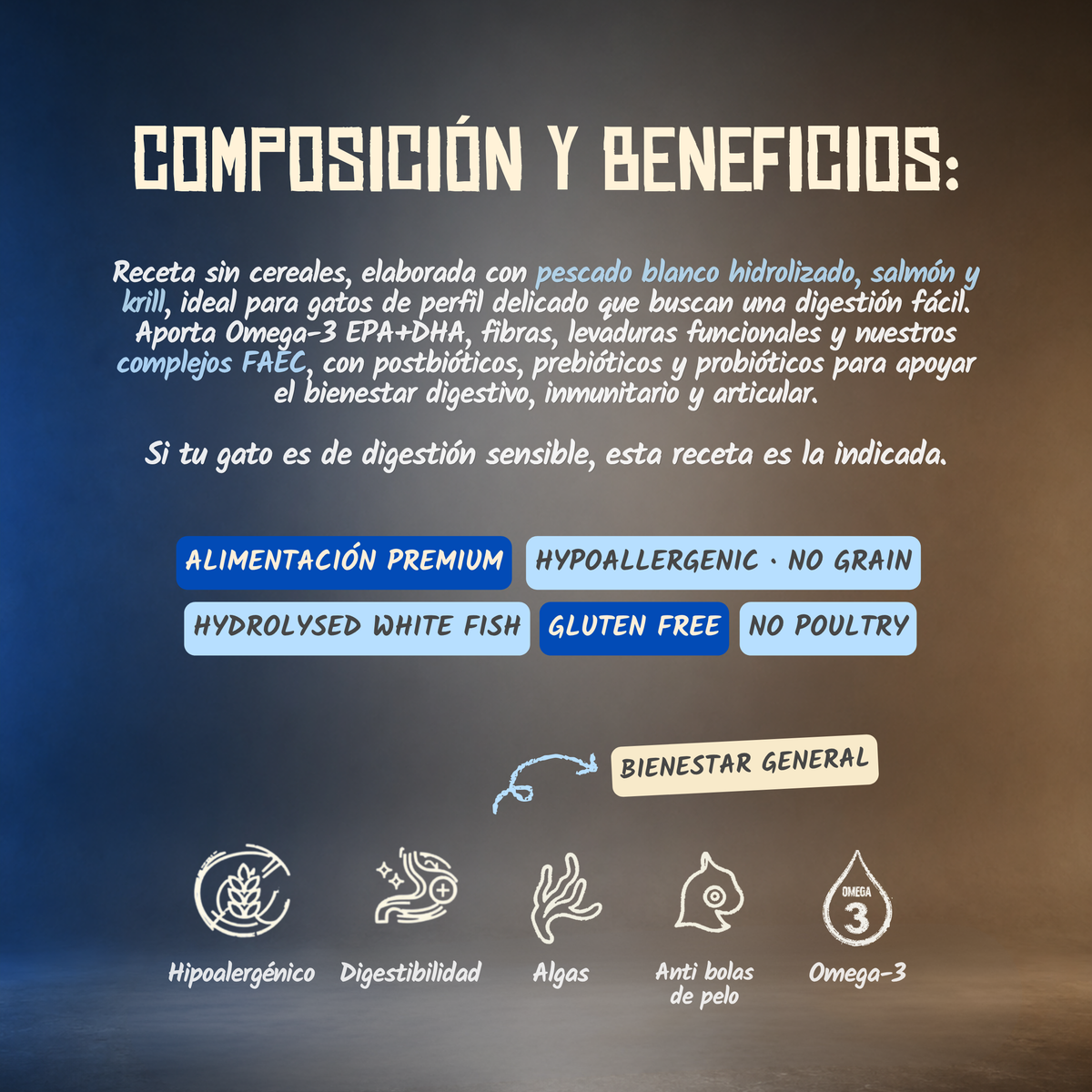 Composición del pienso hipoalergénico Lenda Delicate para gatos: sin cereales ni aves, EAN 8435578202358