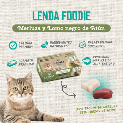 Infografía oficial con trozos de merluza y lomo negro de atún, EAN 18435578290017