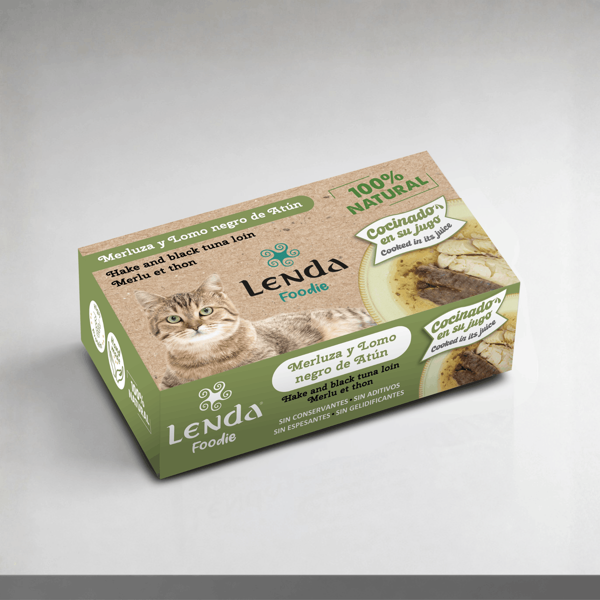 Envase de 120 g de Lenda Foodie merluza y atún para gatos, EAN 18435578290017