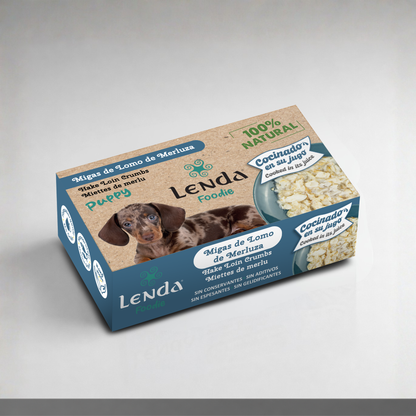 Envase de 120 g de Lenda Foodie Puppy migas de merluza para cachorros, EAN 18435578290086